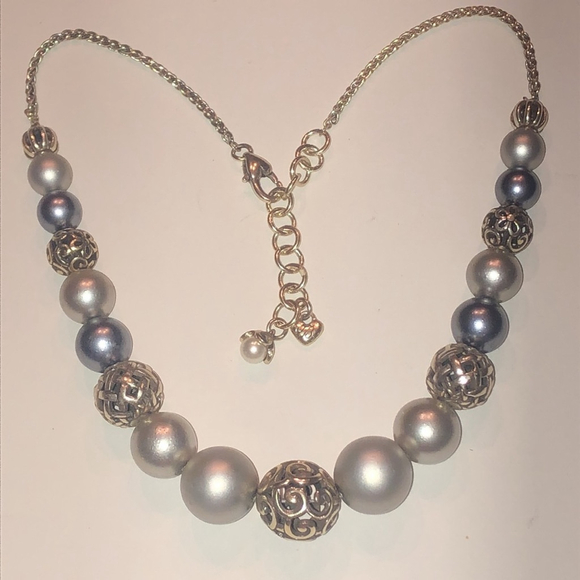 Brighton Jewelry - Brighton Corteo Silver Tone Gray Faux Pearl Boho Beaded Classic Necklace